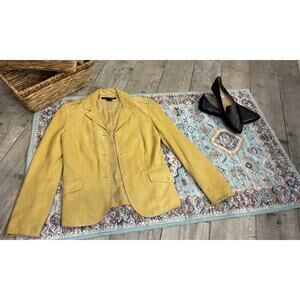 Theory Women's Tan 100% Lambskin Leather Tailored Blazer Size 0 Quiet Luxury